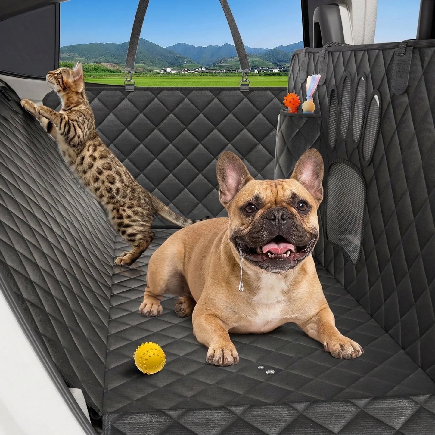 Dog Seat Cover- Non-Slip Dog Car Hammocks with Seatbelt Dog Car Seat Cover Waterproof and Scratch-Resistant Dog Car Back Seat Protection