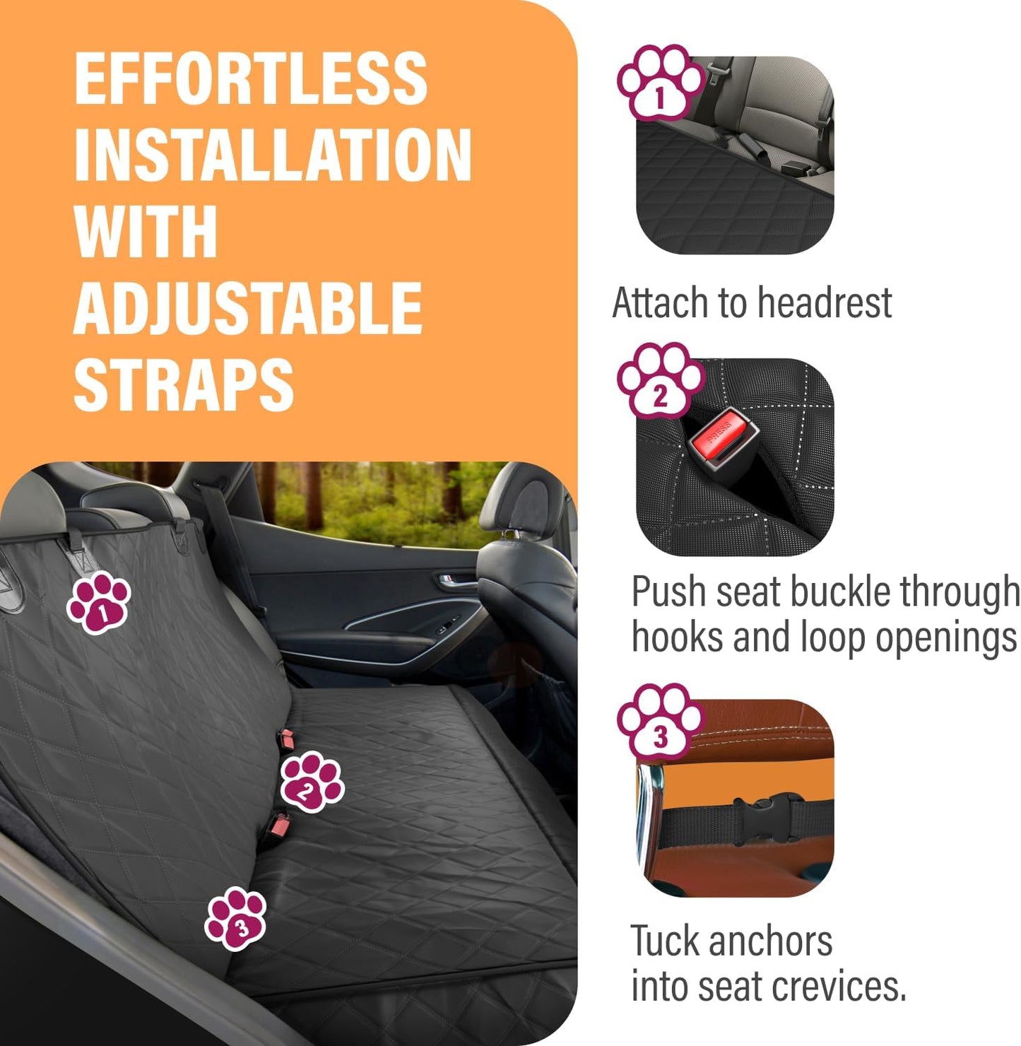 Black Standard Dog Car Hammock Back Seat Cover, Waterproof Backseat Cover Protector for Truck Bench Rear of Sedans or Suvs, Essential Pet Supplies Vacuum or Wipe Clean, Machine Washable